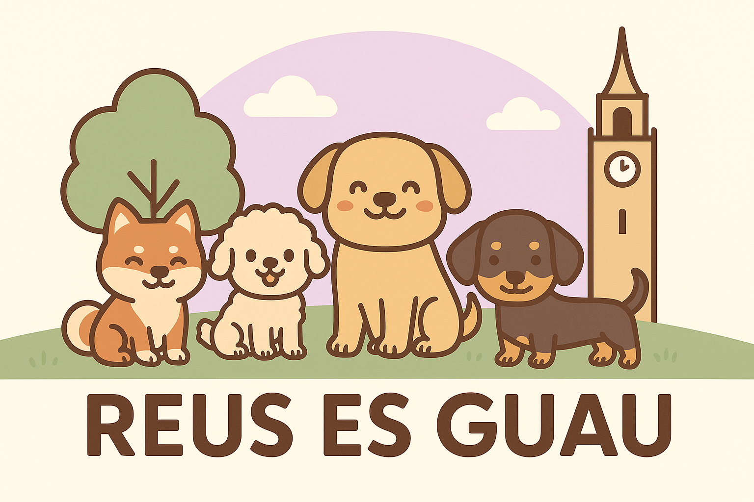 Perros felices en Reus, ilustración Reus es GUAU